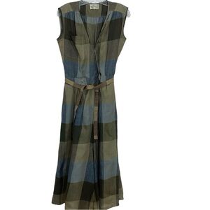 Vintage Valentino Boutique Sleeveless Blue & Green Linen Jumpsuit Size 8